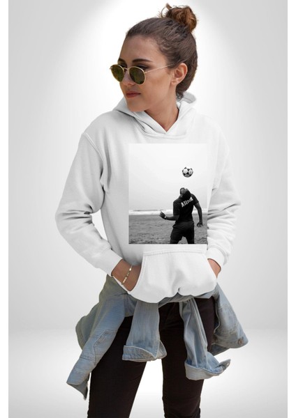 Brezilya Tarzı Futbol Futbolcu Kadın Erkek Baskılı Üç Iplik Beyaz Kapüşonlu Hodie Sweatshirt indirimleri