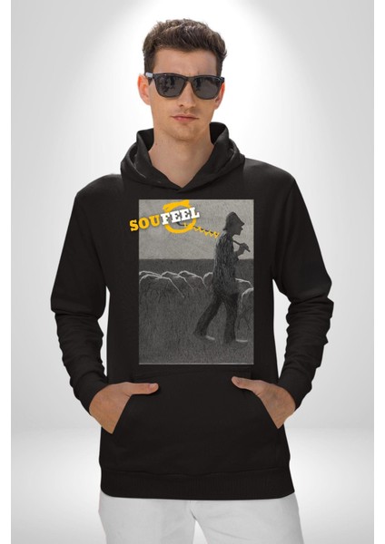 Modern Sanat Çoban Tasarımı Kadın Erkek Baskılı Üç Iplik Siyah Kapüşonlu Hodie Sweatshirt