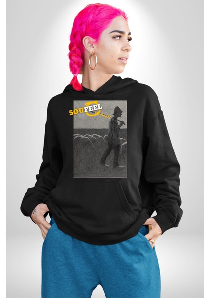 Modern Sanat Çoban Tasarımı Kadın Erkek Baskılı Üç Iplik Siyah Kapüşonlu Hodie Sweatshirt modelleri
