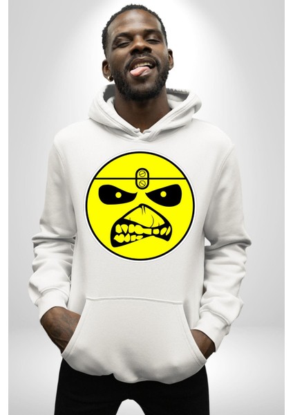 Korkutucu Yüz Ifadeli Seri Katil Kadın Erkek Baskılı Üç Iplik Beyaz Kapüşonlu Hodie Sweatshirt indirimleri