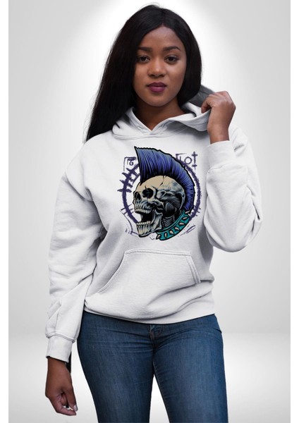 Kurukafa Çığlık Çivili Boyunluk Punk Kadın Erkek Baskılı Üç Iplik Beyaz Kapüşonlu Hodie Sweatshirt modelleri