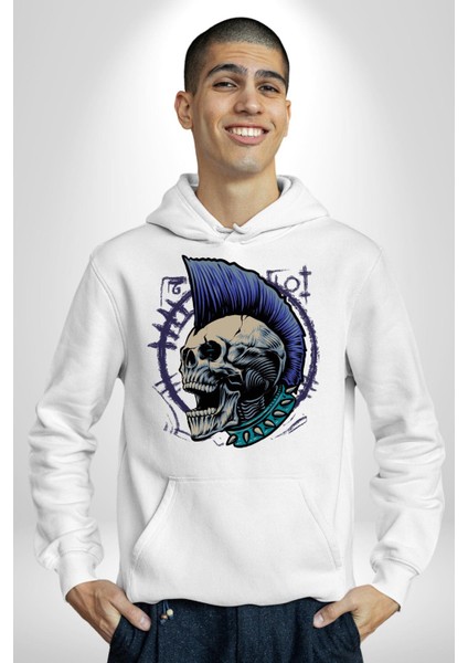 Kurukafa Çığlık Çivili Boyunluk Punk Kadın Erkek Baskılı Üç Iplik Beyaz Kapüşonlu Hodie Sweatshirt fırsatları