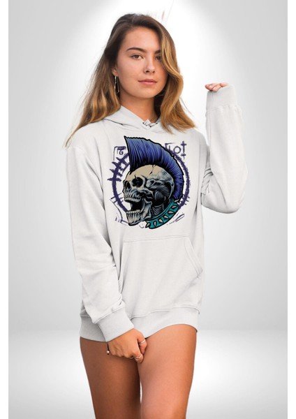 Kurukafa Çığlık Çivili Boyunluk Punk Kadın Erkek Baskılı Üç Iplik Beyaz Kapüşonlu Hodie Sweatshirt indirimleri