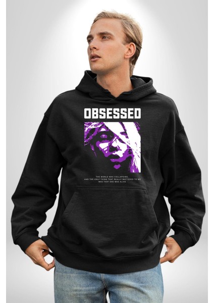 Takıntılı Havalı Kadın Kadın Erkek Baskılı Üç Iplik Siyah Kapüşonlu Hodie Sweatshirt fırsatları