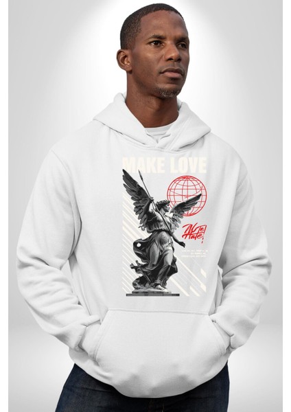 Herkesi Seviyorum Herkese Güveniyorum Kadın Erkek Baskılı Üç Iplik Beyaz Kapüşonlu Hodie Sweatshirt