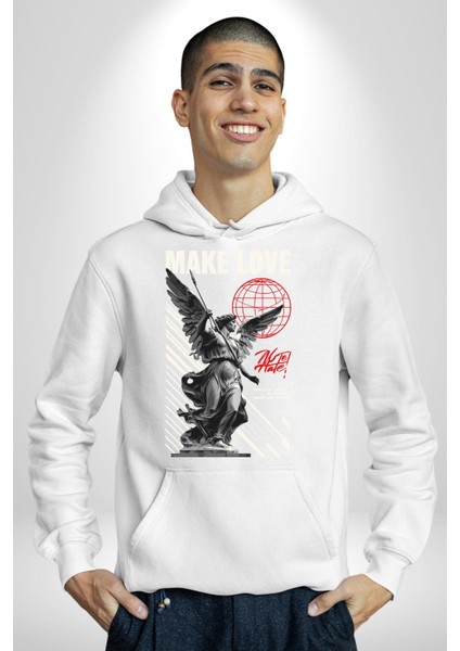 Herkesi Seviyorum Herkese Güveniyorum Kadın Erkek Baskılı Üç Iplik Beyaz Kapüşonlu Hodie Sweatshirt fırsatları