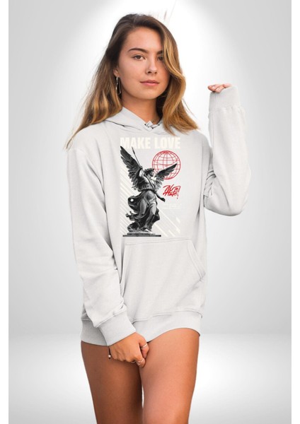 Herkesi Seviyorum Herkese Güveniyorum Kadın Erkek Baskılı Üç Iplik Beyaz Kapüşonlu Hodie Sweatshirt indirimleri
