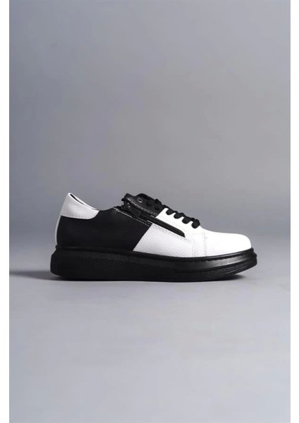 SLW155 Warrior Bağcıklı ve Fermuarlı Cilt Erkek Günlük Sneaker Ayakkabı St Siyah/beyaz fırsatları