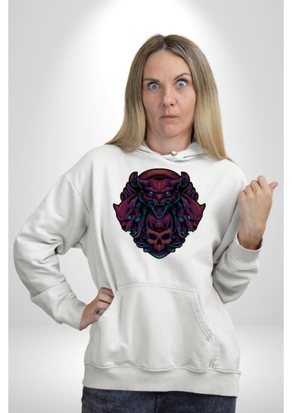 Kurukafa Kediler Kaplanlar Familyası Kadın Erkek Baskılı Üç Iplik Beyaz Kapüşonlu Hodie Sweatshirt fiyatları