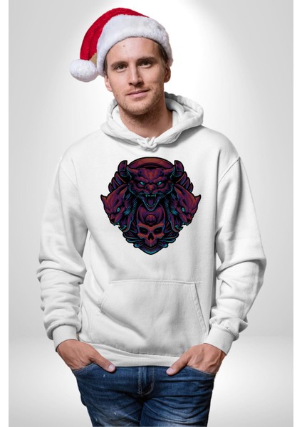 Kurukafa Kediler Kaplanlar Familyası Kadın Erkek Baskılı Üç Iplik Beyaz Kapüşonlu Hodie Sweatshirt modelleri