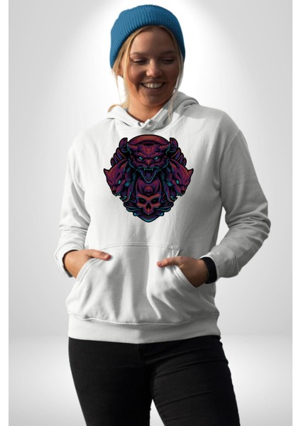 Kurukafa Kediler Kaplanlar Familyası Kadın Erkek Baskılı Üç Iplik Beyaz Kapüşonlu Hodie Sweatshirt fırsatları