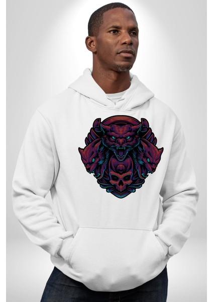 Kurukafa Kediler Kaplanlar Familyası Kadın Erkek Baskılı Üç Iplik Beyaz Kapüşonlu Hodie Sweatshirt indirimleri