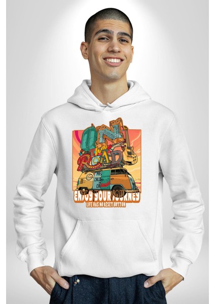 Yolculuğun Tadını Çıkart Barış Vosvosu Kadın Erkek Baskılı Üç Iplik Beyaz Kapüşonlu Hodie Sweatshirt fiyatları