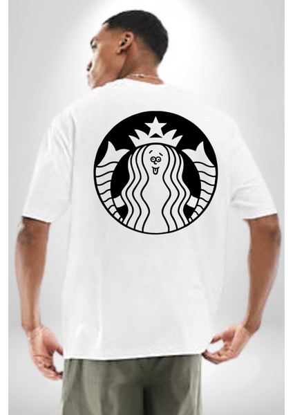 Komik Kadın Kafe Logo Kadın Erkek Ön Minimal Sırt Baskılı Beyaz Pamuklu Tişört fiyatları