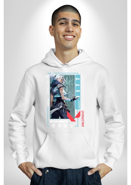 Jett Düellocu Karakter Kadın Erkek Baskılı Üç Iplik Beyaz Kapüşonlu Hodie Sweatshirt