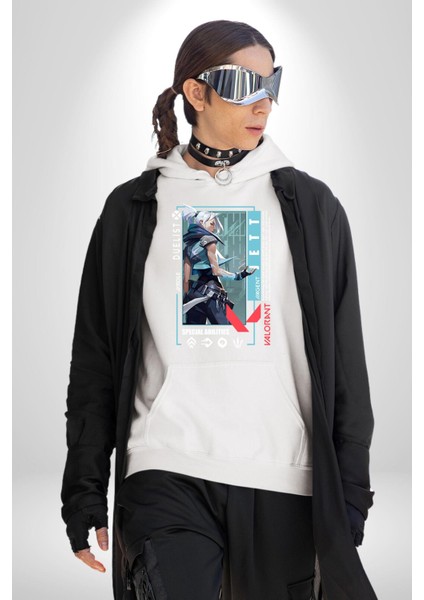 Jett Düellocu Karakter Kadın Erkek Baskılı Üç Iplik Beyaz Kapüşonlu Hodie Sweatshirt modelleri