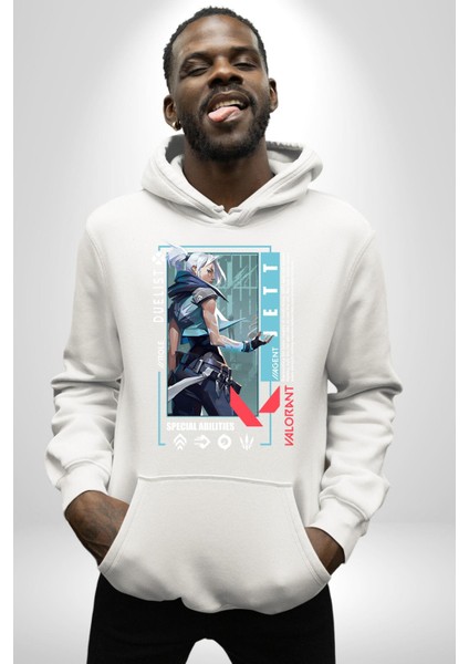 Jett Düellocu Karakter Kadın Erkek Baskılı Üç Iplik Beyaz Kapüşonlu Hodie Sweatshirt indirimleri