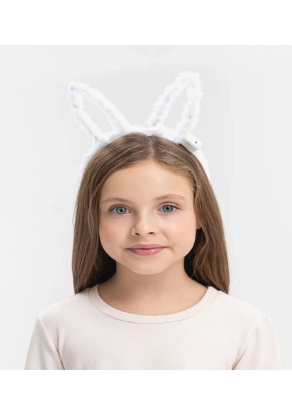 LED Işıklı Peluş Pofuduk Tavşan Kulak Tavşan Taç Beyaz 17X23 cm - ARS7452-3183