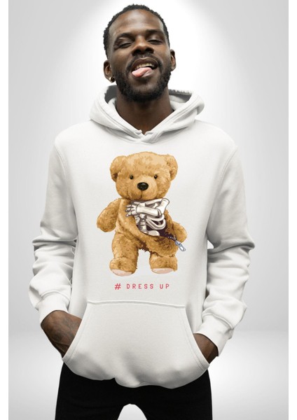 Iskelet Adam Oyuncak Tatlı Ayı Kadın Erkek Baskılı Üç Iplik Beyaz Kapüşonlu Hodie Sweatshirt fiyatları
