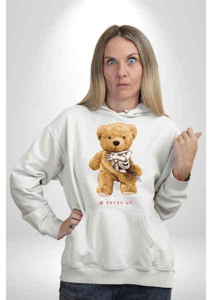 Iskelet Adam Oyuncak Tatlı Ayı Kadın Erkek Baskılı Üç Iplik Beyaz Kapüşonlu Hodie Sweatshirt modelleri