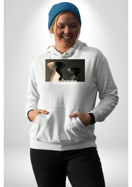 Modern Sanat Heykeller Kadın Erkek Baskılı Üç Iplik Beyaz Kapüşonlu Hodie Sweatshirt