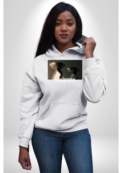 Modern Sanat Heykeller Kadın Erkek Baskılı Üç Iplik Beyaz Kapüşonlu Hodie Sweatshirt fırsatları