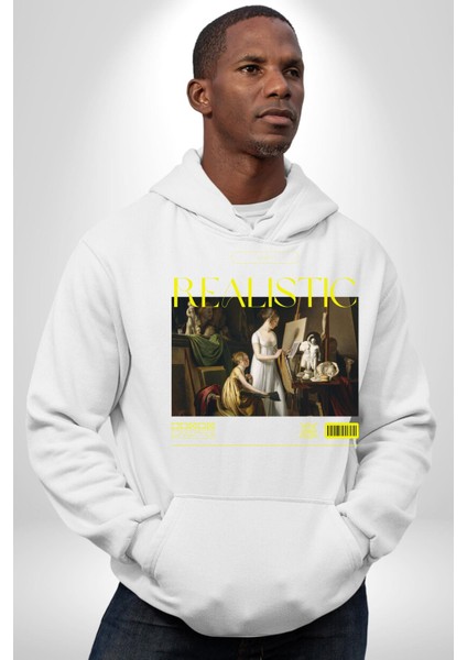 Realistik Orta Çağ Sanatçıları Kadın Erkek Baskılı Üç Iplik Beyaz Kapüşonlu Hodie Sweatshirt