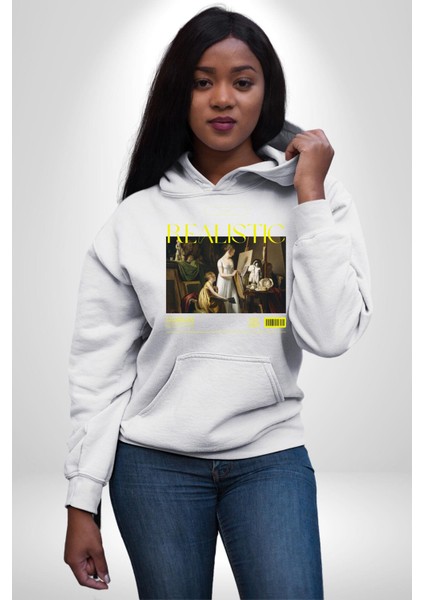 Realistik Orta Çağ Sanatçıları Kadın Erkek Baskılı Üç Iplik Beyaz Kapüşonlu Hodie Sweatshirt modelleri
