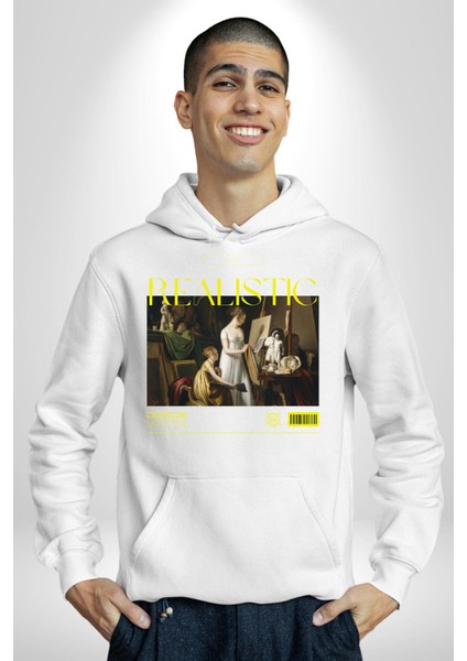 Realistik Orta Çağ Sanatçıları Kadın Erkek Baskılı Üç Iplik Beyaz Kapüşonlu Hodie Sweatshirt fırsatları
