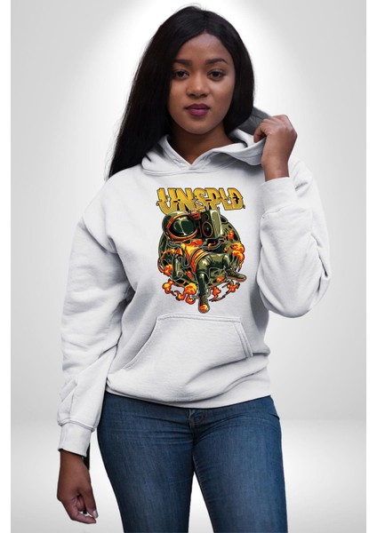 Ay Müzik Dinleyen Astronot Kadın Erkek Baskılı Üç Iplik Beyaz Kapüşonlu Hodie Sweatshirt fiyatları