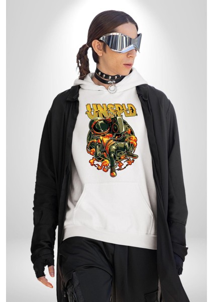 Ay Müzik Dinleyen Astronot Kadın Erkek Baskılı Üç Iplik Beyaz Kapüşonlu Hodie Sweatshirt indirimleri