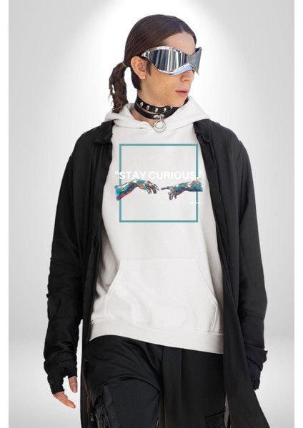 Michelangelo ve Adem Sanat Tablosu Kadın Erkek Baskılı Üç Iplik Beyaz Kapüşonlu Hodie Sweatshirt fırsatları