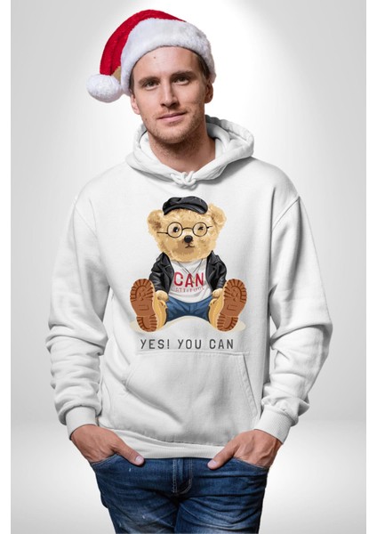 Evet Yapabilirsin Oyuncak Ayı Kadın Erkek Baskılı Üç Iplik Beyaz Kapüşonlu Hodie Sweatshirt fiyatları