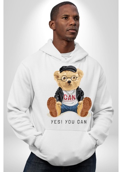 Evet Yapabilirsin Oyuncak Ayı Kadın Erkek Baskılı Üç Iplik Beyaz Kapüşonlu Hodie Sweatshirt fırsatları