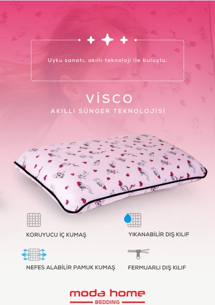Visco Ortopedik Çocuk Yastığı Boyun Desteklı Yastık YEDEK KILOF HEDİYELİ (Melek) 60 x 40 x 7 cm