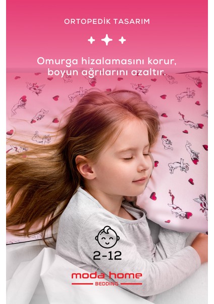 Visco Ortopedik Çocuk Yastığı Boyun Desteklı Yastık YEDEK KILOF HEDİYELİ (Melek) 60 x 40 x 7 cm