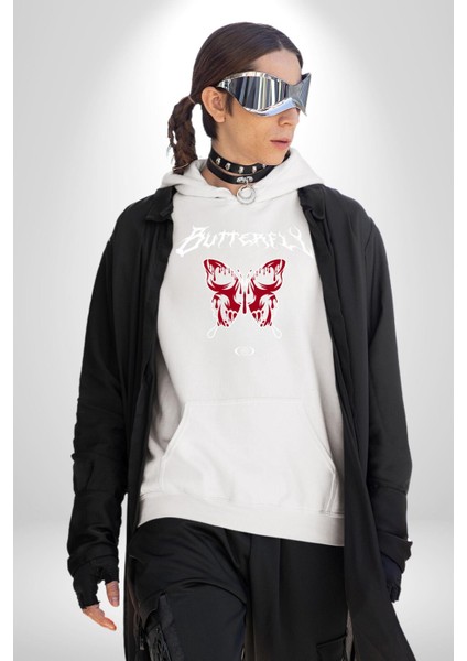 Rock Tarzı Kelebek Sokak Tarzı Kadın Erkek Baskılı Üç Iplik Beyaz Kapüşonlu Hodie Sweatshirt fiyatları