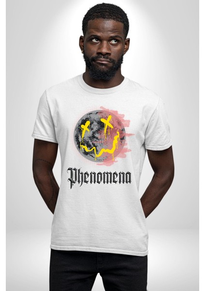 Gülen Grafiti Surat Kadın Erkek Ön Baskılı Beyaz Pamuklu Tişört Penye Klasik fiyatları