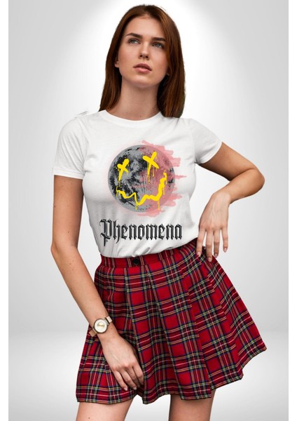 Gülen Grafiti Surat Kadın Erkek Ön Baskılı Beyaz Pamuklu Tişört Penye Klasik modelleri