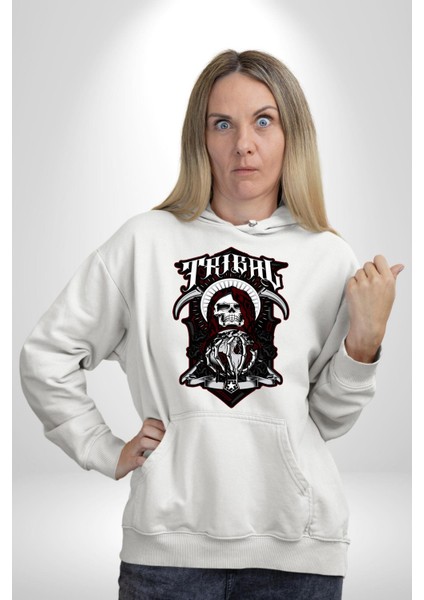 Dünyayı Tutan Kahin Iskelet Adam Kadın Erkek Baskılı Üç Iplik Beyaz Kapüşonlu Hodie Sweatshirt fırsatları
