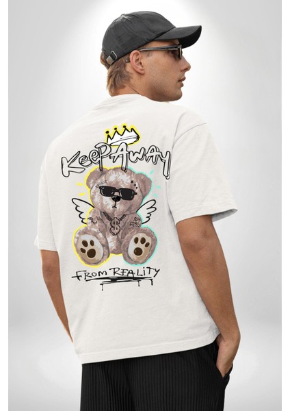 Oyuncak Ayı Sokaklar Kralı Kadın Erkek Ön Minimal Sırt Baskılı Beyaz Pamuklu Tişört fiyatları