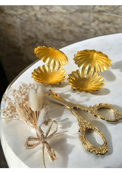 2li Yüzük Yükseltici-Makas- Çiçek / Isteme Söz Nişan Aksesuarları Gold