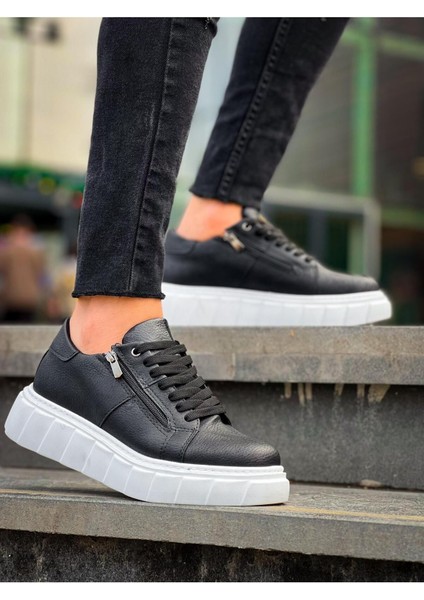 Erkek AYAKKABIKB-X155 Kuback Siyah Cilt Detaylı Beyaz Yüksek Taban Günlük Spor Ayakkabı fiyatları