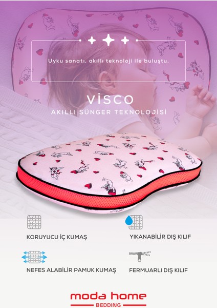Visco Ortopedik Çocuk Yastığı Sensitive Baby Hava Kanallı yastık YEDEK KILIF HEDIYELİ(Melek) 45 x 30 x 7 cm fiyatları
