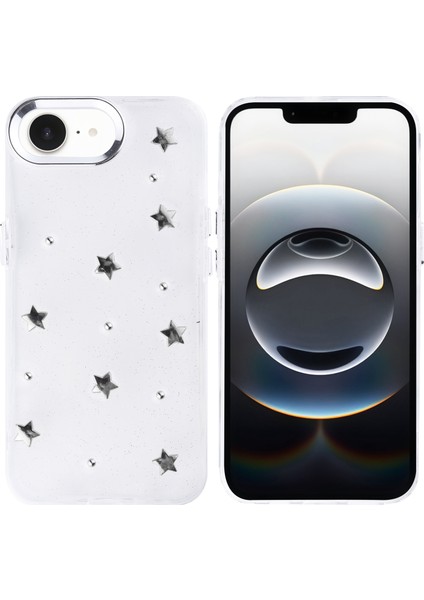 Apple iPhone 16E Kılıf Airbag Tasarımlı Simli Şeffaf Kutup Kapak