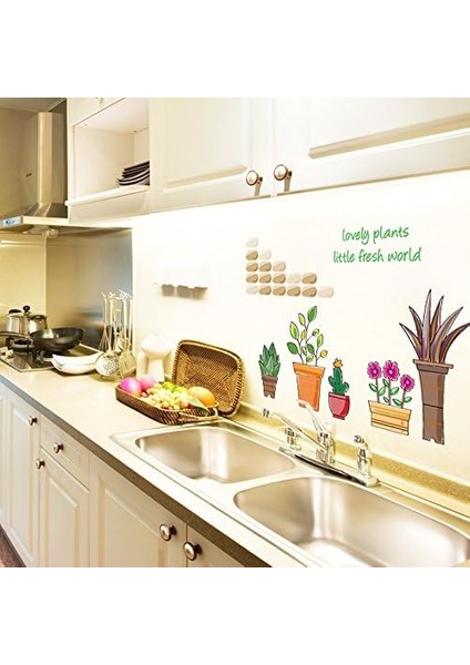 Kids Saksıda Çiçekler Ev Salon Dekorasyonu Duvar Dekoru Sticker