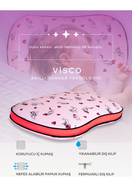 2 Adet Visco Ortopedik Çocuk Yastığı YEDEK KILIF HEDİYELİ Sensitive Baby Hava Kanallı YASTIK (Melek) 45 x 30 x 7 cm fiyatları