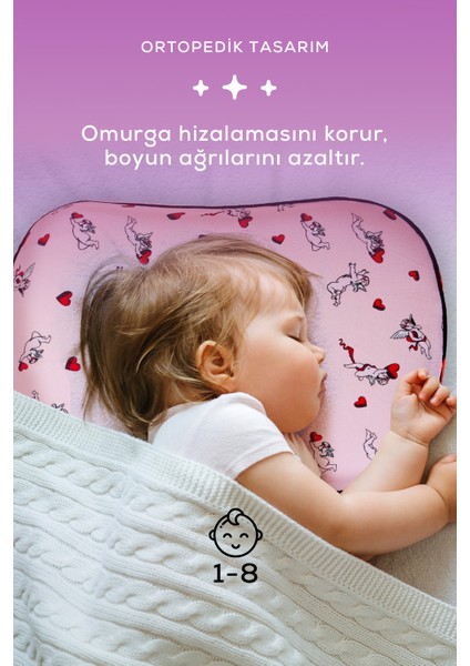 2 Adet Visco Ortopedik Çocuk Yastığı YEDEK KILIF HEDİYELİ Sensitive Baby Hava Kanallı YASTIK (Melek) 45 x 30 x 7 cm modelleri