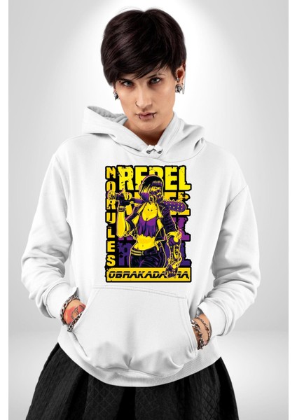 Isyancı Havalı Kadın Kadın Erkek Baskılı Üç Iplik Beyaz Kapüşonlu Hodie Sweatshirt fiyatları