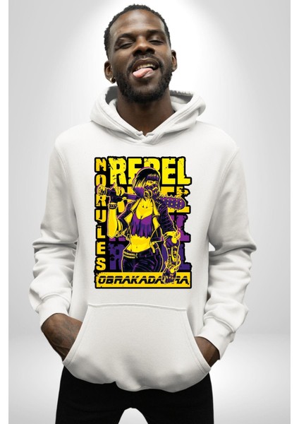 Isyancı Havalı Kadın Kadın Erkek Baskılı Üç Iplik Beyaz Kapüşonlu Hodie Sweatshirt modelleri